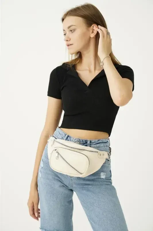 Krem ayollar beli va xoch sumkasi - Krem - TOP ALL BAG