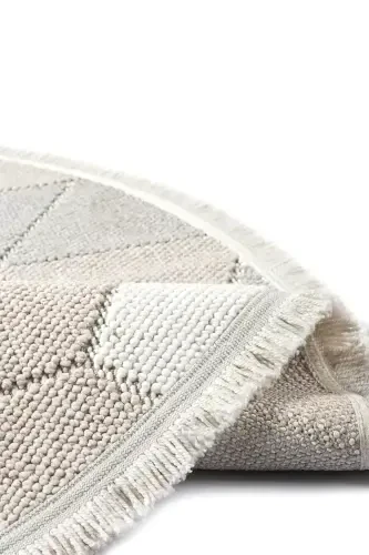 Krem Bej Gri Yumuşak Dokulu Yuvarlak Halı Kilim Mutfak Koridor Yolluk Dokuma Makine Halısı 008 DAİRE-Krem 6 - 5