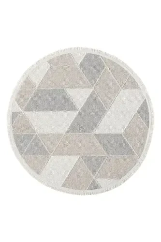 Krem Bej Gri Yumuşak Dokulu Yuvarlak Halı Kilim Mutfak Koridor Yolluk Dokuma Makine Halısı 008 DAİRE-Krem 6 - 6