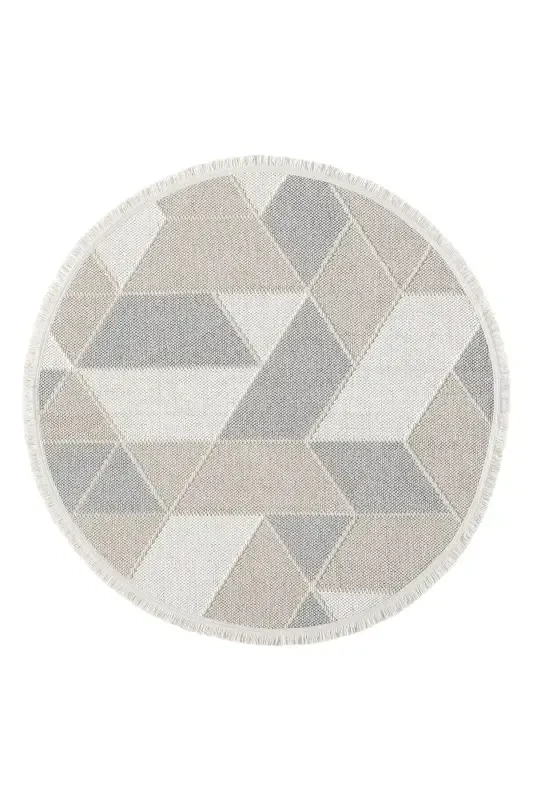 Krem Bej Gri Yumuşak Dokulu Yuvarlak Halı Kilim Mutfak Koridor Yolluk Dokuma Makine Halısı 008 DAİRE-Krem 6 - 6