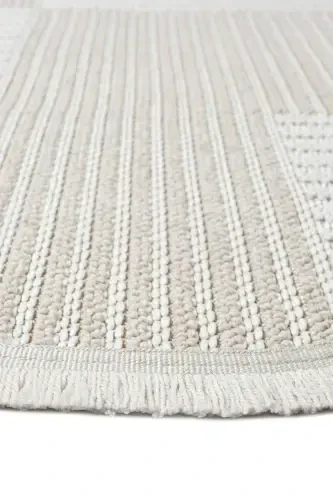 Krem Bej Gri Yumuşak Dokulu Yuvarlak Halı Kilim Mutfak Koridor Yolluk Dokuma Makine Halısı 009 DAİRE-Krem 4 - 2