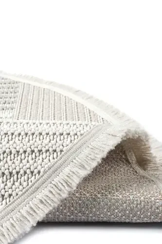 Krem Bej Gri Yumuşak Dokulu Yuvarlak Halı Kilim Mutfak Koridor Yolluk Dokuma Makine Halısı 009 DAİRE-Krem 4 - 5