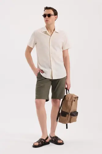 Krem Comfort Fit Klasik Yaka Kısa Kol Gömlek - JAKAMEN (1)