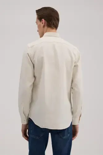 Krem Comfort Fit Tencel Ko'ylak - 4