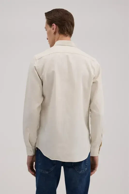 Krem Comfort Fit Tencel Ko'ylak - 4