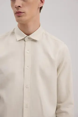 Krem Comfort Fit Tencel Ko'ylak - 3