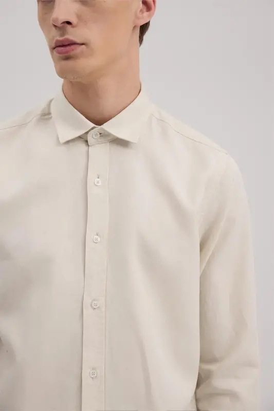 Krem Comfort Fit Tencel Ko'ylak - 3