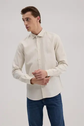 Krem Slim Fit Keten Karışımlı Spor Gömlek - JAKAMEN (1)
