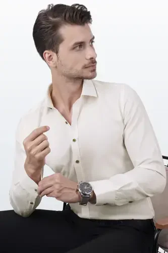 Krem rangli Slim Fit sovg'a qutisida erkaklar ko'ylagi - ETIKMEN (1)