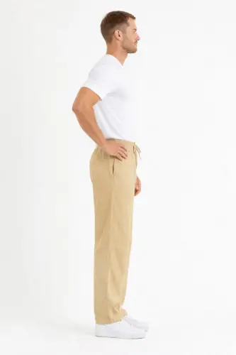 Krem Renk Erkek Keten Pantolon-Krem - 3