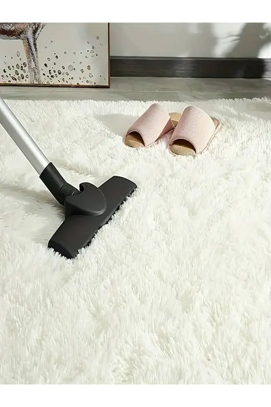 Krem Daire Model Peluş Halı Robot Süpürgeye Uygun Kalın Yumuşak Oturma Odası Halısı - krem - 2