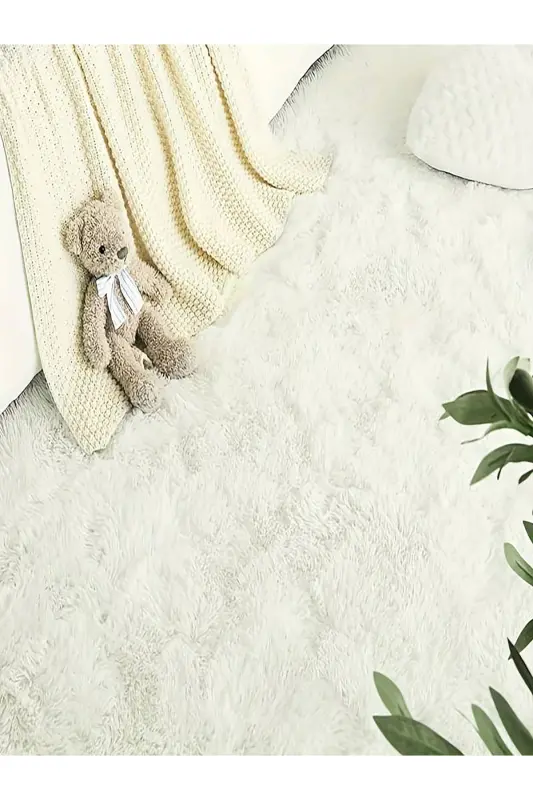 Krem Daire Model Peluş Halı Robot Süpürgeye Uygun Kalın Yumuşak Oturma Odası Halısı - krem - 3
