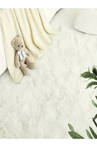 Krem Daire Model Peluş Halı Robot Süpürgeye Uygun Kalın Yumuşak Oturma Odası Halısı - krem - 3