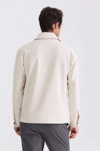 Krem Slim Fit Bebe Yaka Mevsimlik Mont - 4