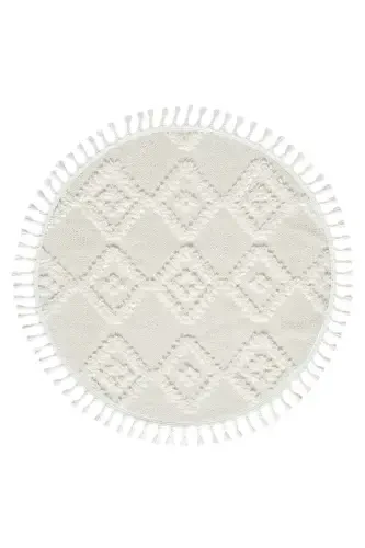 Krem Yumuşak Peluş Yuvarlak Dokuma Halı Çocuk Odası Yatak Odası Antre Hol Mutfak Halısı Yuvarlak - 6