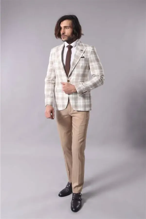 Крем-жакет с широким лацканом на одной пуговице - Wessi - 3