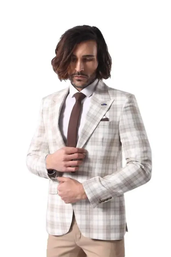 Крем-жакет с широким лацканом на одной пуговице - Wessi - 5