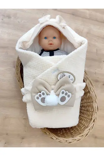 Кремовое детское одеяло-конверт Экстра мягкий детский конверт Выписка из роддома Подарочный зимний плед - 3