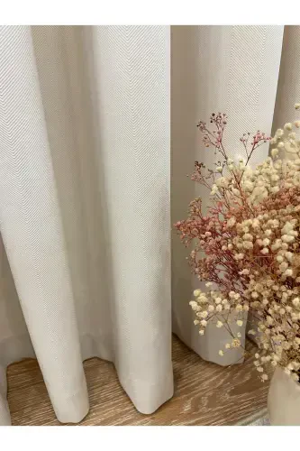 Кремовый - Льняной вид 1/3 Плотная плиссированная занавеска-Крем - 2