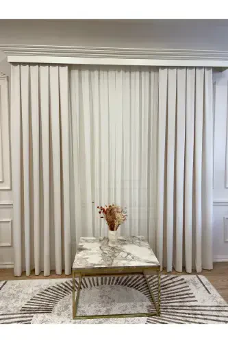 Кремовый - Льняной вид 1/3 Плотная плиссированная занавеска-Крем - 5