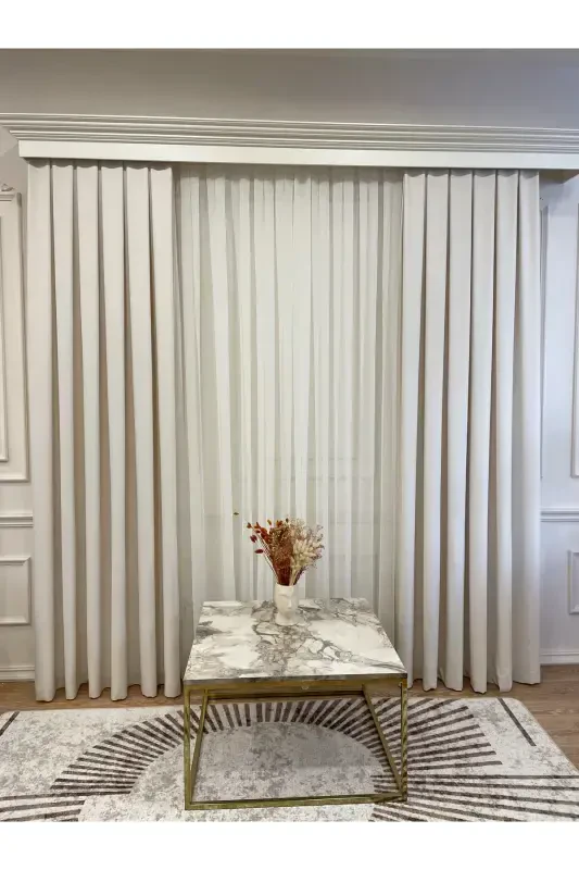 Кремовый - Льняной вид 1/3 Плотная плиссированная занавеска-Крем - 5