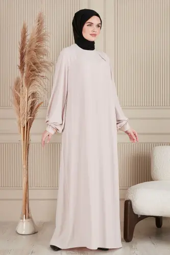 Krep Kumaş Boydan Tesettür Elbise Namaz Elbisesi Anne Elbisesi Tesettür Elbise Tesettür Abiye - Beyaz - 2
