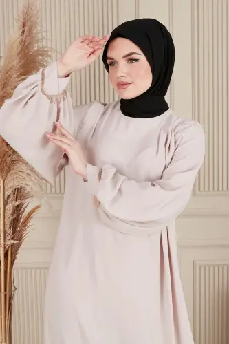 Krep Kumaş Boydan Tesettür Elbise Namaz Elbisesi Anne Elbisesi Tesettür Elbise Tesettür Abiye - Beyaz - 3