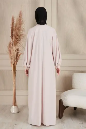Krep Kumaş Boydan Tesettür Elbise Namaz Elbisesi Anne Elbisesi Tesettür Elbise Tesettür Abiye - Beyaz - 4