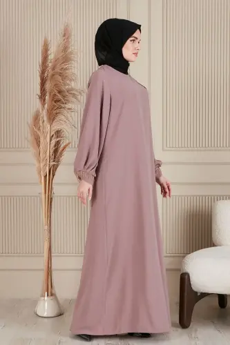Krep Kumaş Boydan Tesettür Elbise Namaz Elbisesi Anne Elbisesi Tesettür Elbise Tesettür Abiye - Gül Kurusu - 4