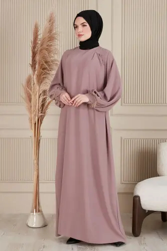 Krep Kumaş Boydan Tesettür Elbise Namaz Elbisesi Anne Elbisesi Tesettür Elbise Tesettür Abiye - Gül Kurusu - 1