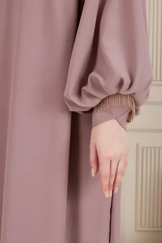 Krep Kumaş Boydan Tesettür Elbise Namaz Elbisesi Anne Elbisesi Tesettür Elbise Tesettür Abiye - Gül Kurusu - 5