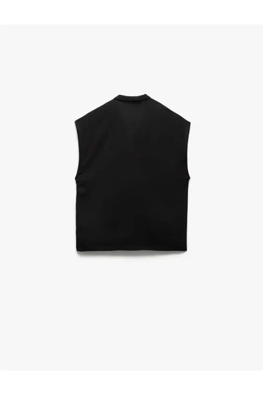 Krep Kumaş Drape Detaylı Kolsuz Kruvaze Bluz-Siyah - 4