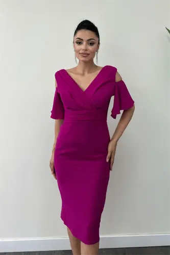 Krep mato burmali detalli qalam ko'ylak - FUCHSIA - 3