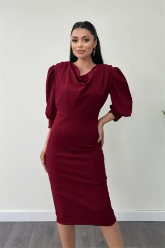 Krep Mato Degaje Yoqali Qalam Ko'ylak - BORDO - 4