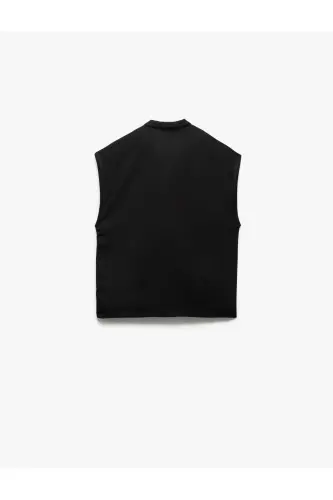 Krep mato drape detallari bilan jibsiz kruvaze bluz - qora - 4