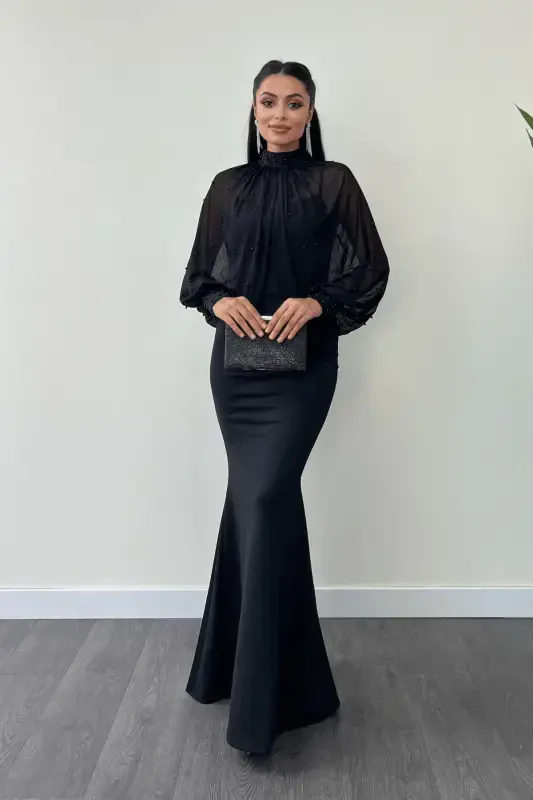 Krep Mato Inji Bolero Tafsilotli Balik Libos - QORA-QORA - GIYIMMASALI