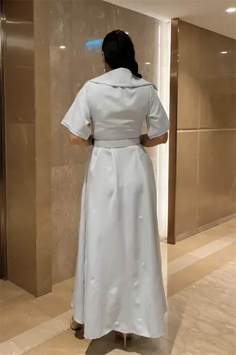 Krep mato ko'ndalang yoqa kamari bor ko'ylak - CHAQALOQ KO'K RANGI - 5
