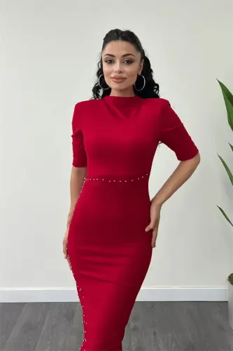 krep mato perla detalli kalampir libos - QIZIL - 4
