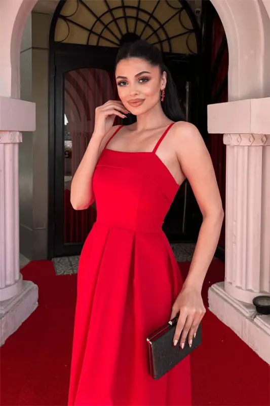 Krep Mato Pliseli Ko'ylak - QIZIL - 4