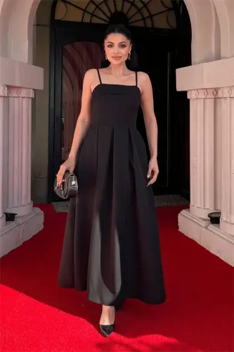 Krep mato plisse detalli ko'ylak - QORA - 1