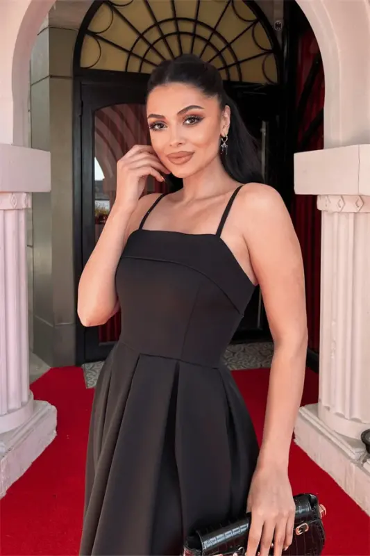 Krep mato plisse detalli ko'ylak - QORA - 3