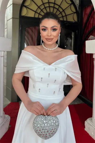 Krep mato toshli midi ko'ylak - OQ - 3