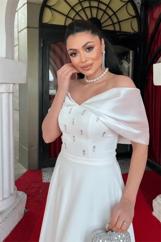 Krep mato toshli midi ko'ylak - OQ - 4