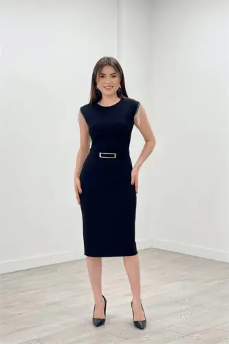 Krep mato yelkali yelka ponponli qalam kechki libos - QORA - 1