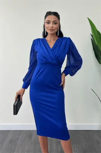 Krep Matoli qo'lli tül qalam ko'ylak - SAKS MOVI - 3