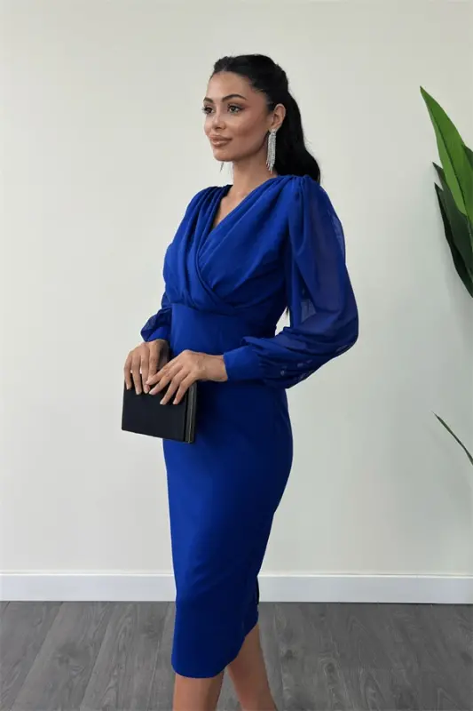 Krep Matoli qo'lli tül qalam ko'ylak - SAKS MOVI - 4