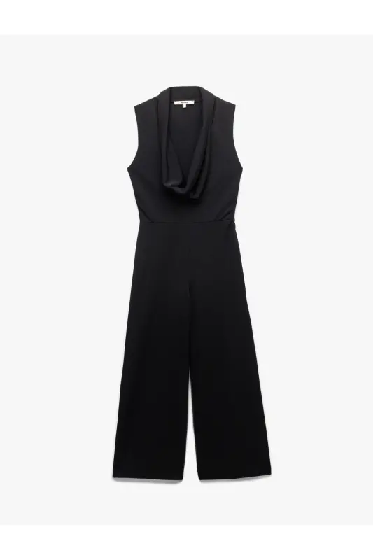 Krep Scuba Kumaş Kolsuz Bol Paça Degaje Yaka Tulum - 4