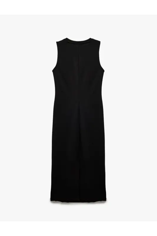 Ärmelloses Kleid aus Krepp-Scuba-Stoff mit Rundhalsausschnitt und seitlicher Bindung - Schwarz - 4