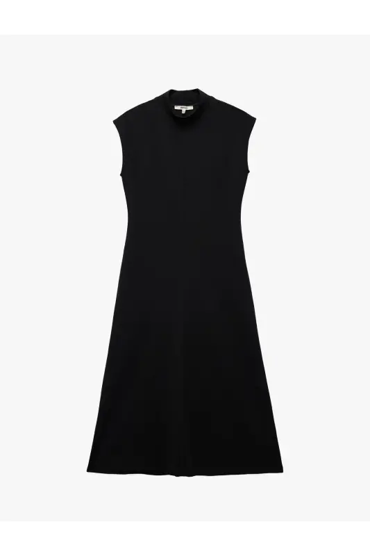 Krepp-Scuba-Stoff, scModazoneale Passform, leichtes, ärmelloses Midikleid mit Stehkragen - Schwarz - 4