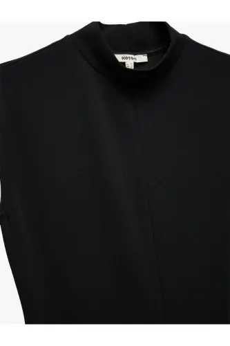 Krepp-Scuba-Stoff, scModazoneale Passform, leichtes, ärmelloses Midikleid mit Stehkragen - Schwarz - 6